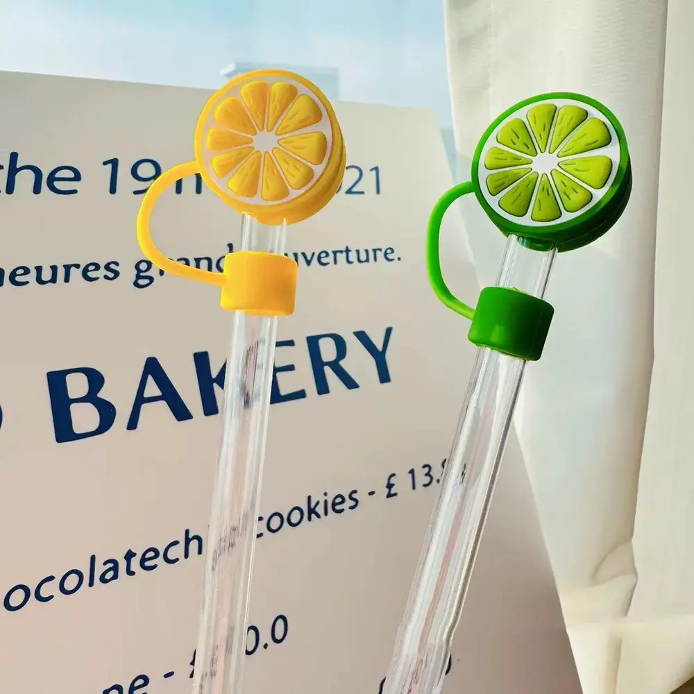 Cute Lemon Straw Covers Kawaii Silicone Straw Toppers For Stanley Cup Dust Proof Straws Cap Tumbler Accessories For 10mm Straw