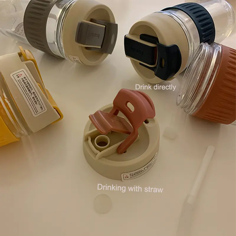 Korean Glass Water Bottle ins Portable Glass Cup With Lid Straw For Coffee Milk Tea Juice Anti-scalding School Drink Bottle Gift