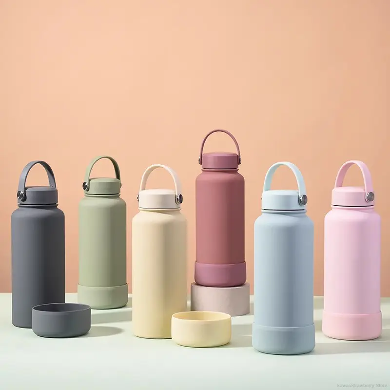 650/1000/1150ml Cute Thermos Bottle Large Tumbler With Handle Stainless Steel 304 Thermal Cup Portable Sport Water Bottle Gift