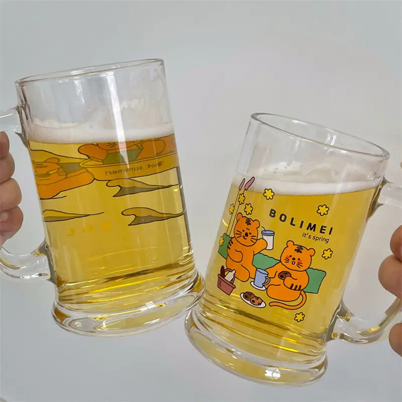 Kawaii Korea Cat Glass Cup With Handle For Beer Iced Coffee Whiskey Juice Wine Milk Boba Tea Creative Cute Mugs Birthday Gift
