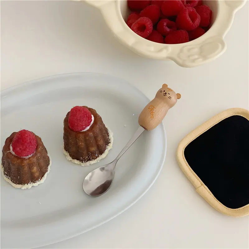 Kawaii Bear Cat Spoon Fork Cutlery Set For Kids Girl Cute Korean Stainless Steel Dessert Spoon Fruit Fork Kitchen Utensils Gift