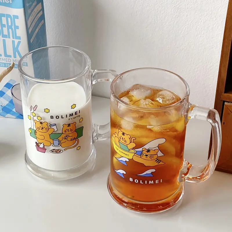 Kawaii Korea Cat Glass Cup With Handle For Beer Iced Coffee Whiskey Juice Wine Milk Boba Tea Creative Cute Mugs Birthday Gift