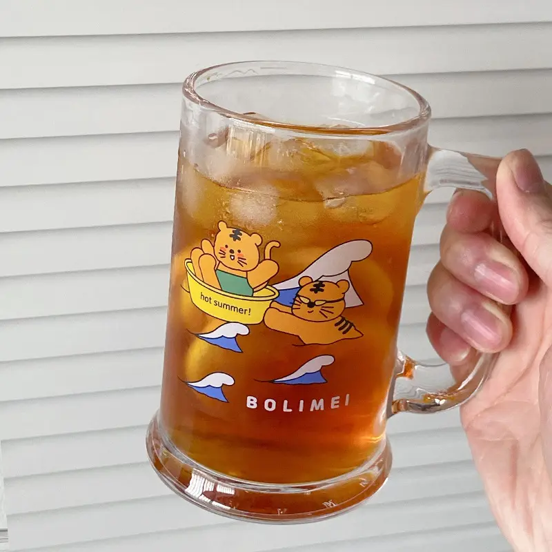 Kawaii Korea Cat Glass Cup With Handle For Beer Iced Coffee Whiskey Juice Wine Milk Boba Tea Creative Cute Mugs Birthday Gift