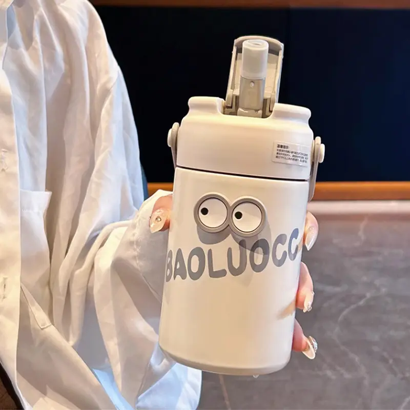Cute Thermos Bottle With Tea Filter 3D Sticker Vacuum Flask Stainless Steel Water Coffee Milk Travel Straw Cup 550/750ml Gift