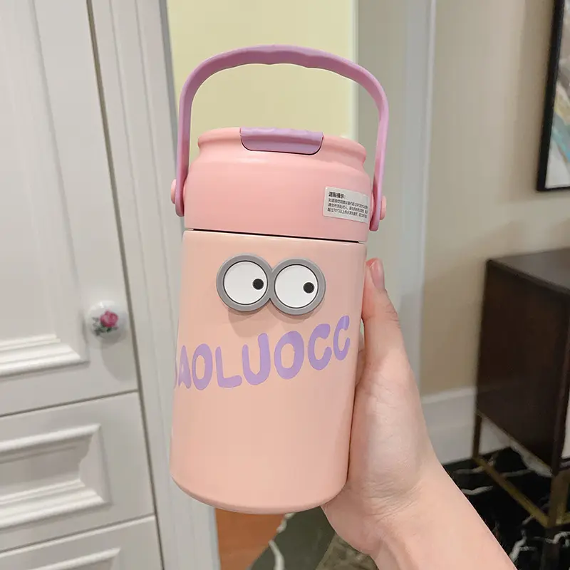 Cute Thermos Bottle With Tea Filter 3D Sticker Vacuum Flask Stainless Steel Water Coffee Milk Travel Straw Cup 550/750ml Gift