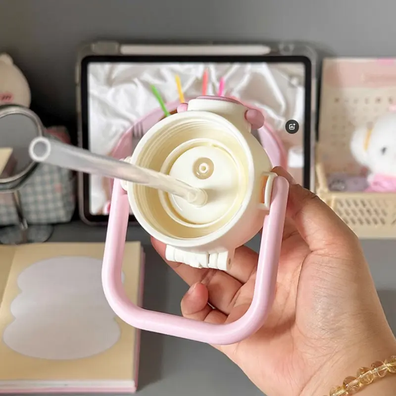 Kawaii Cherry Thermal Water Bottle For Kids 500ml Cute Coffee Tea Juice Tumbler Stainless Steel Thermos With Straw Handle Gift
