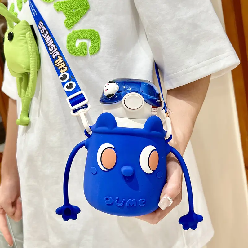 Kawaii Water Bottle For Children Stainless Steel Thermal Bottle 500ml Coffee Tea Milk Cute Kids School Thermos With Straw Strap