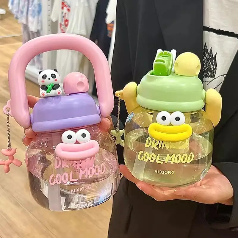 800ml Kawaii Water Bottle With Infuser Handle Chain For Kids Big Cute Tumbler Plastic Sport Travel Water Cup For Kids BPA Free