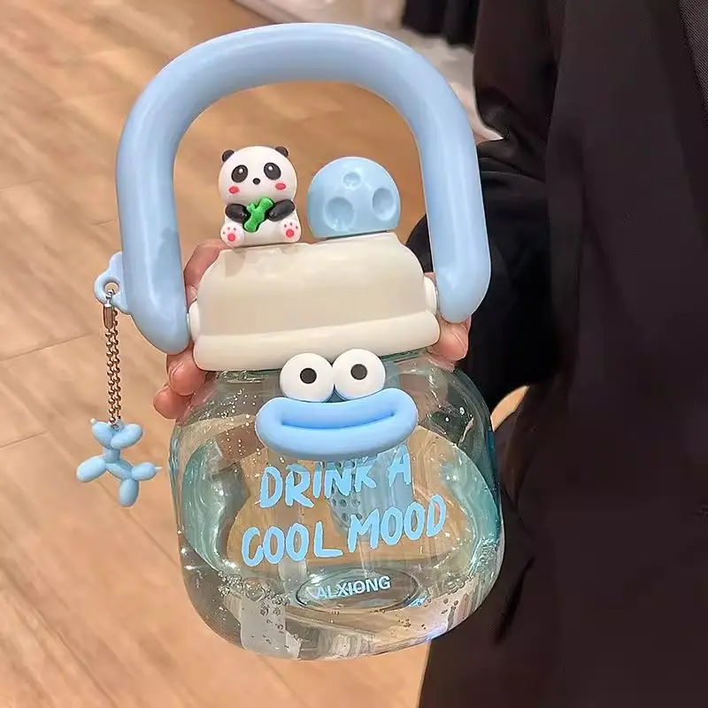 800ml Kawaii Water Bottle With Infuser Handle Chain For Kids Big Cute Tumbler Plastic Sport Travel Water Cup For Kids BPA Free
