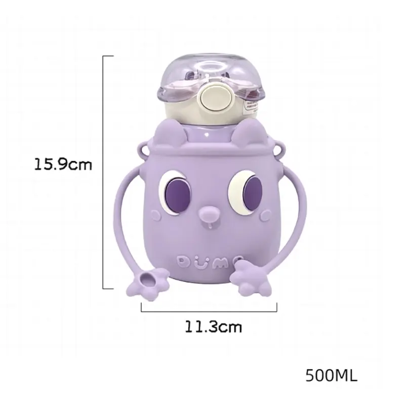 Kawaii Water Bottle For Children Stainless Steel Thermal Bottle 500ml Coffee Tea Milk Cute Kids School Thermos With Straw Strap