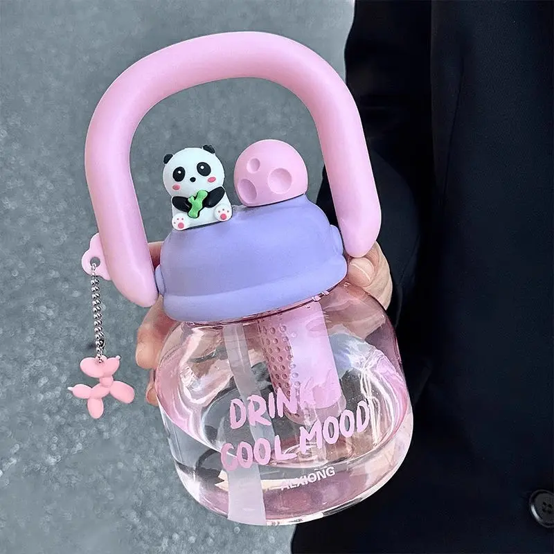 800ml Kawaii Water Bottle With Infuser Handle Chain For Kids Big Cute Tumbler Plastic Sport Travel Water Cup For Kids BPA Free
