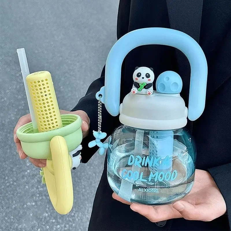 800ml Kawaii Water Bottle With Infuser Handle Chain For Kids Big Cute Tumbler Plastic Sport Travel Water Cup For Kids BPA Free