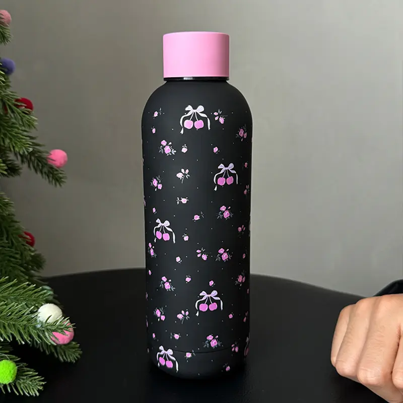 Kawaii Cherry Stainless Steel Thermos Bottle 500ml Tumbler Coffee Cup Cool Korean Travel Insulated Flask Thermal Water Bottle