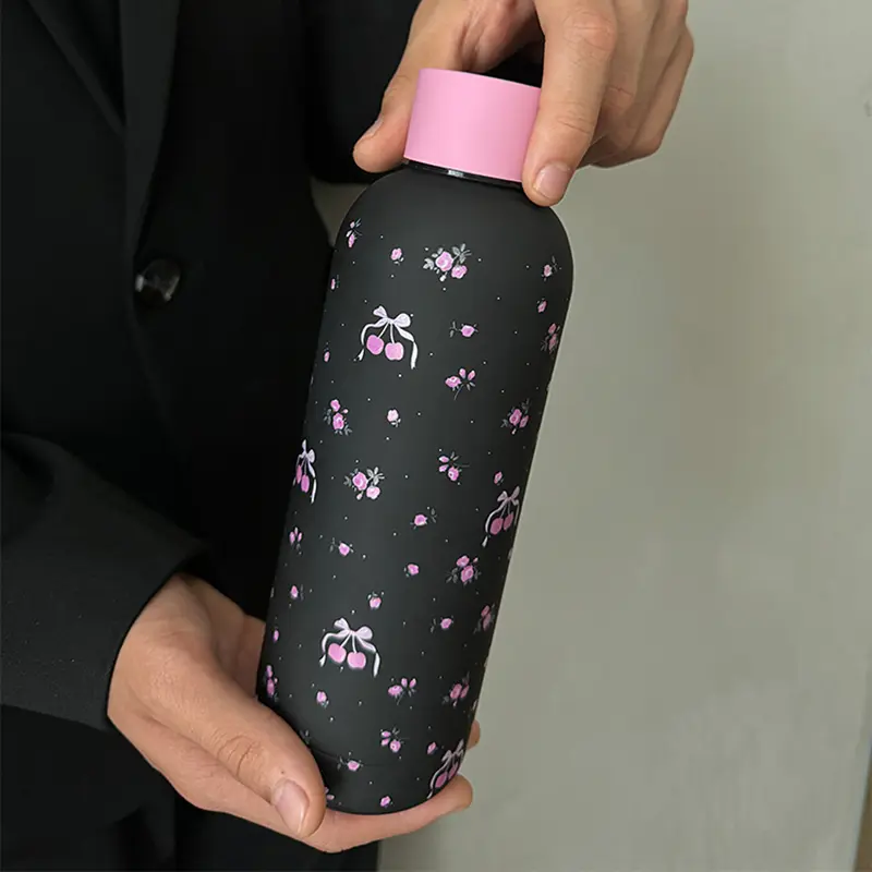 Kawaii Cherry Stainless Steel Thermos Bottle 500ml Tumbler Coffee Cup Cool Korean Travel Insulated Flask Thermal Water Bottle