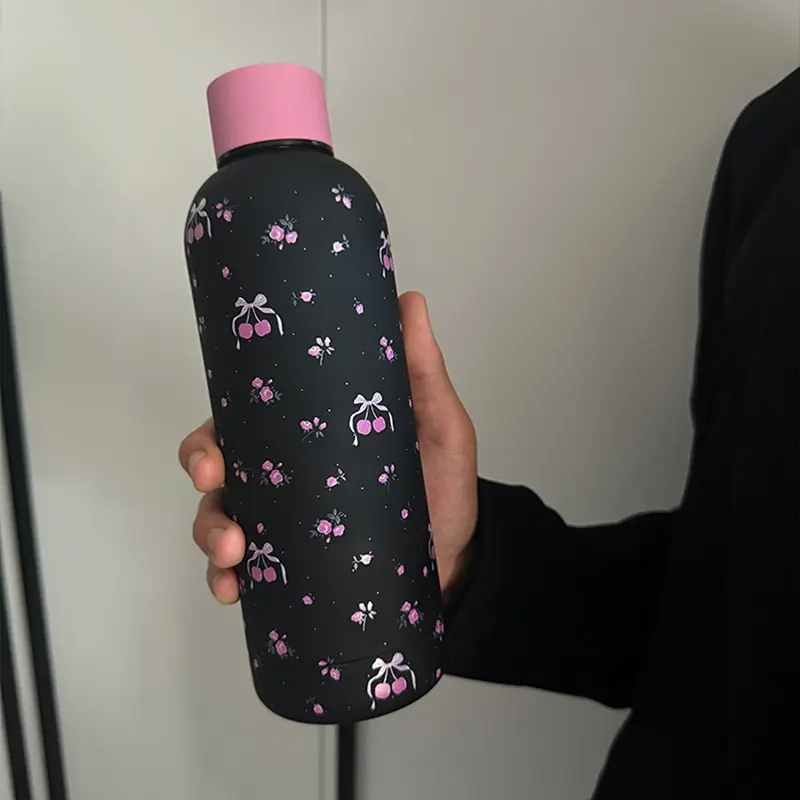 Kawaii Cherry Stainless Steel Thermos Bottle 500ml Tumbler Coffee Cup Cool Korean Travel Insulated Flask Thermal Water Bottle