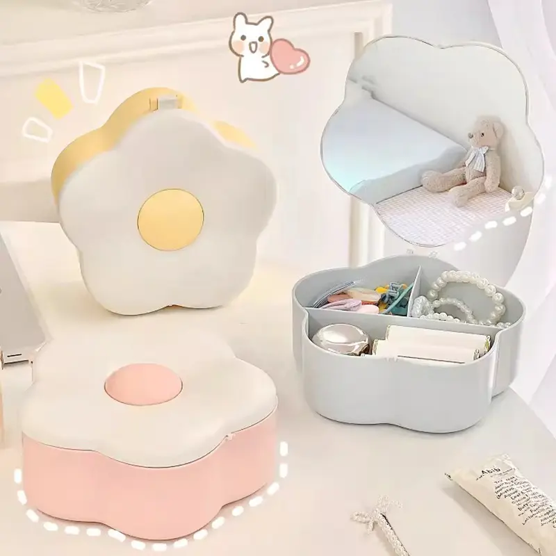 Kawaii Flower Jewelry Box Plastic Storage Box Container Cute Jewelry Box Organizer Portable Earring Ring Necklace For Girl Women