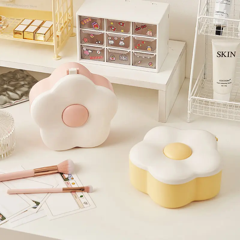 Kawaii Flower Jewelry Box Plastic Storage Box Container Cute Jewelry Box Organizer Portable Earring Ring Necklace For Girl Women