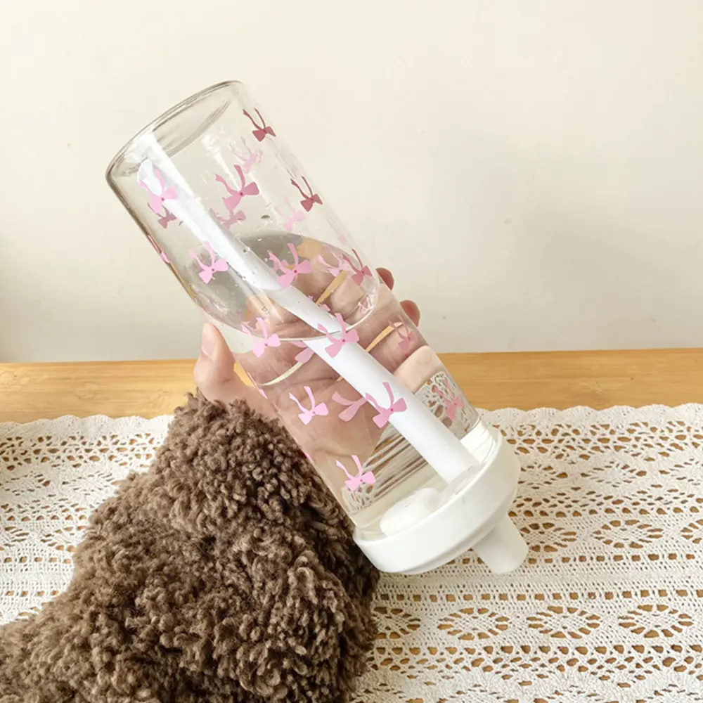 Kawaii Bow Cherry Water Bottle Cute Tumbler Plastic Matcha Coffee Large Juice Boba Tea Cold Straw Cup Gym Sport Bottle 850ml