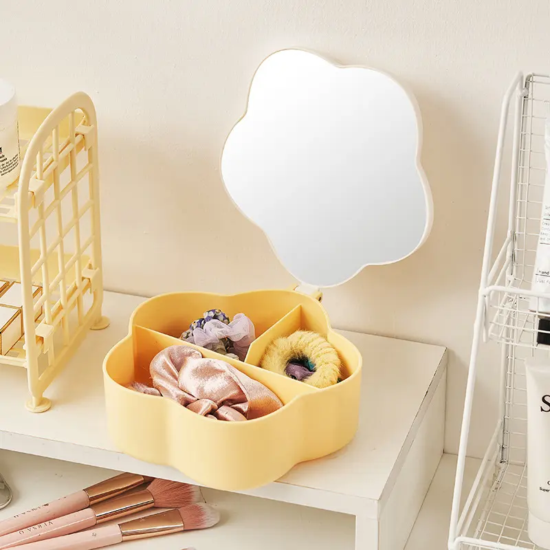 Kawaii Flower Jewelry Box Plastic Storage Box Container Cute Jewelry Box Organizer Portable Earring Ring Necklace For Girl Women