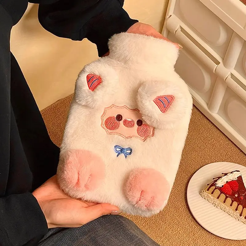 Kawaii Hot Water Bottle  With Cover Plush Rubber Hand Belly Foot Warmer Cute Insulating Hot Water Bag for Women Periods 800ml