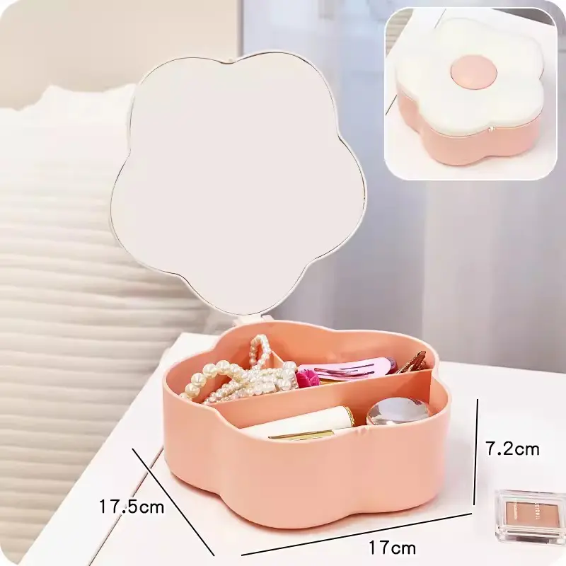 Kawaii Flower Jewelry Box Plastic Storage Box Container Cute Jewelry Box Organizer Portable Earring Ring Necklace For Girl Women