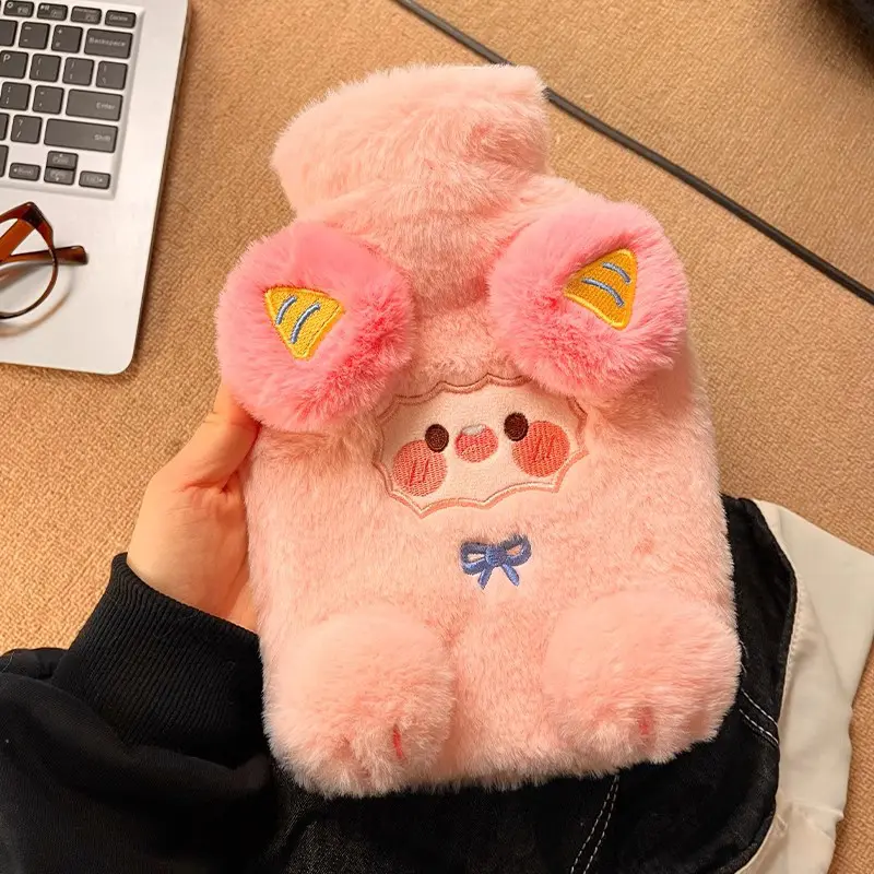 Kawaii Hot Water Bottle  With Cover Plush Rubber Hand Belly Foot Warmer Cute Insulating Hot Water Bag for Women Periods 800ml