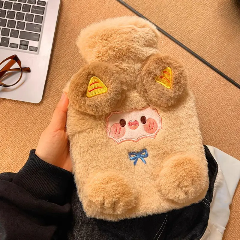 Kawaii Hot Water Bottle  With Cover Plush Rubber Hand Belly Foot Warmer Cute Insulating Hot Water Bag for Women Periods 800ml