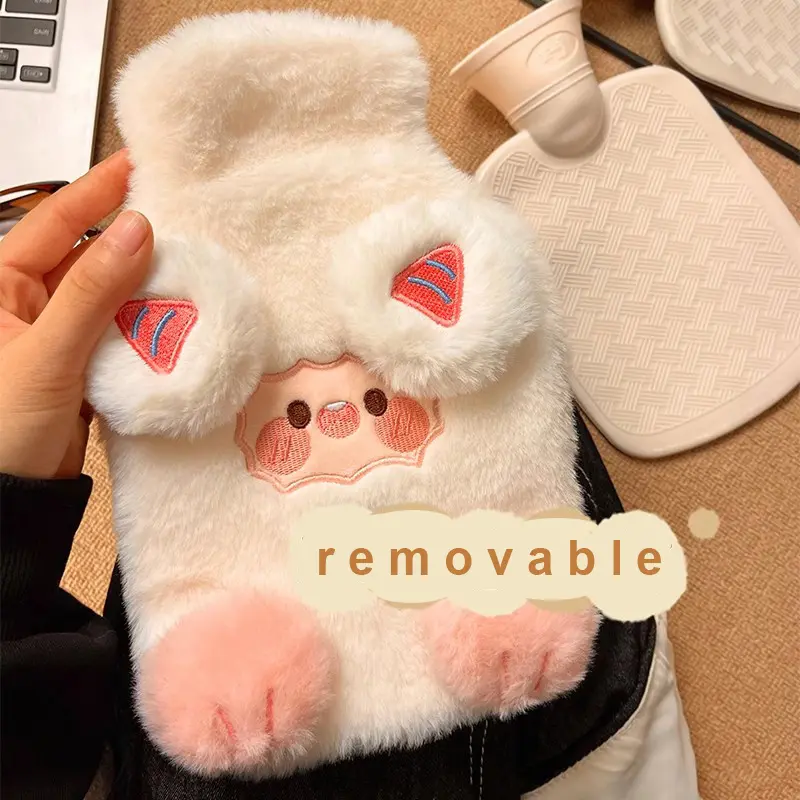 Kawaii Hot Water Bottle  With Cover Plush Rubber Hand Belly Foot Warmer Cute Insulating Hot Water Bag for Women Periods 800ml
