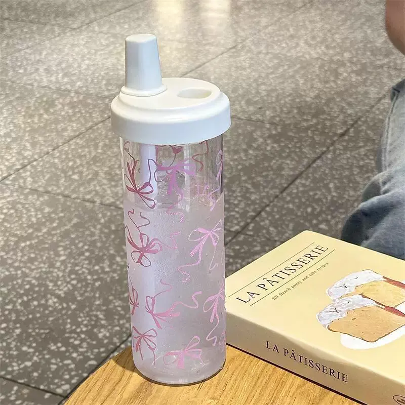 850ml Cute Bow Water Bottle Large Kawaii Tumbler Plastic Matcha Coffee Juice Boba Tea Cold Straw Cup Gym Sport Drinking Bottle