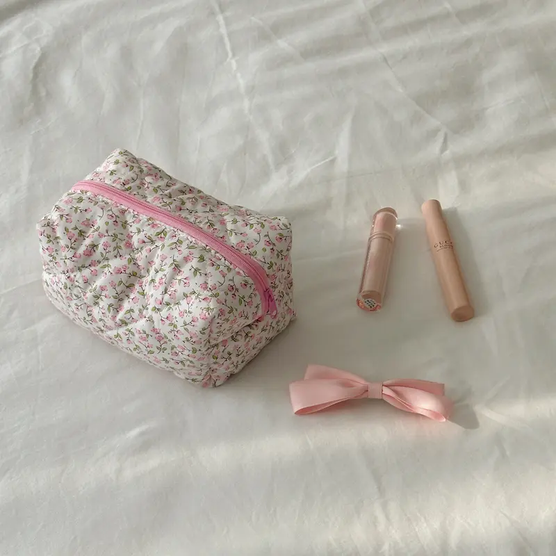 Cute Korean Flower Makeup Bag Travel Makeup Pouch Organizer Storage Bags Kawaii Portable Small Cosmetic Bag For Women Girl Gift
