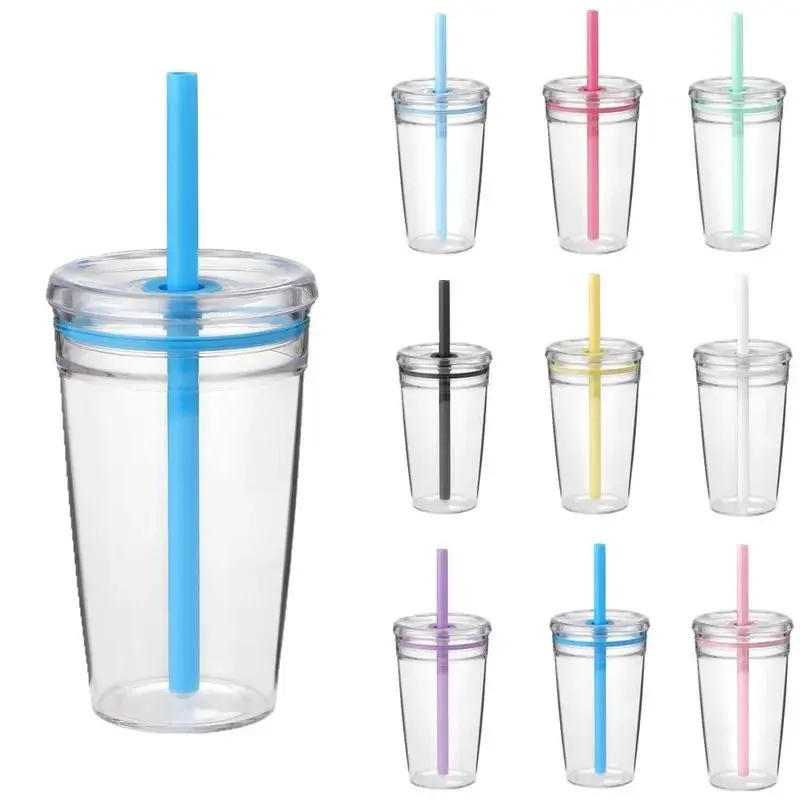 450ml Cute Water Bottle Simple Tumbler Plastic Clear Straw Water Cup Outdoor Office Cold Drink Bottles Coffee Milk Juice Ice Cup