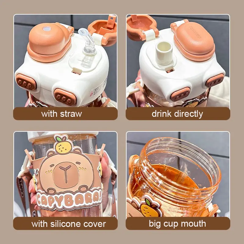 Kawaii Cat Bear Water Bottle With Straw For Children Girls School Cute Tumbler Aesthetic Tritan Drinking Bottle Gift BPA Free
