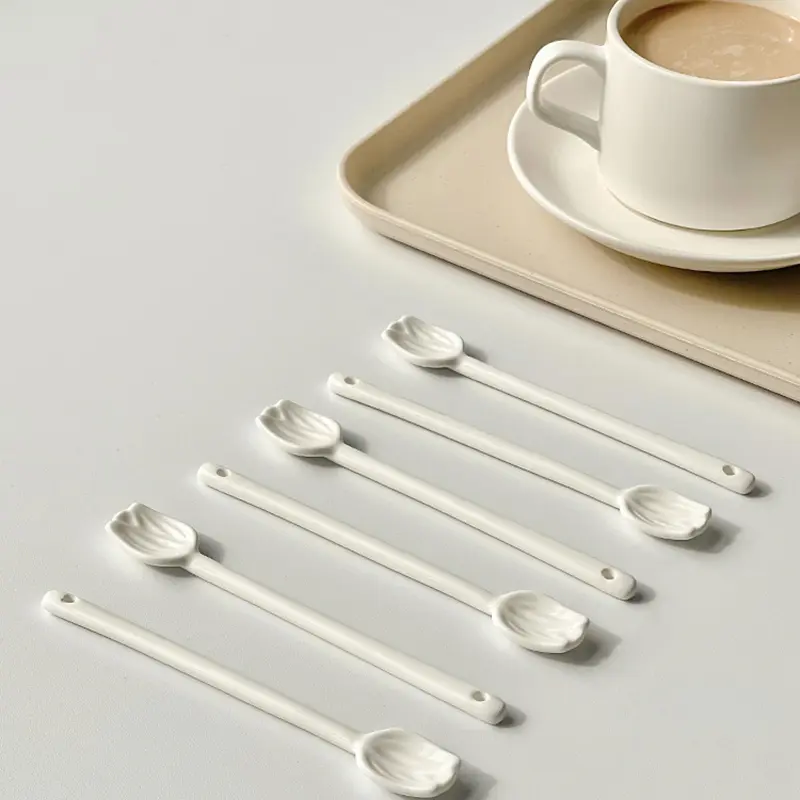 Cute Flower Coffee Dessert Spoon With Long Handle Korean Ceramic Hand Painted Ice Cream Cake Spoon Kitchen Tableware Accessories