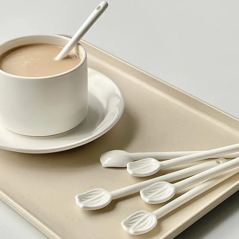 Cute Flower Coffee Dessert Spoon With Long Handle Korean Ceramic Hand Painted Ice Cream Cake Spoon Kitchen Tableware Accessories