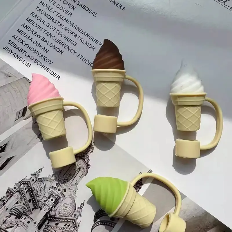 Cute Coffee Cup Straw Cover Cap For Stanley Cups Tumbler Accessories Kawaii Silicone Straw Toppers Protector Cap For 10mm Straws