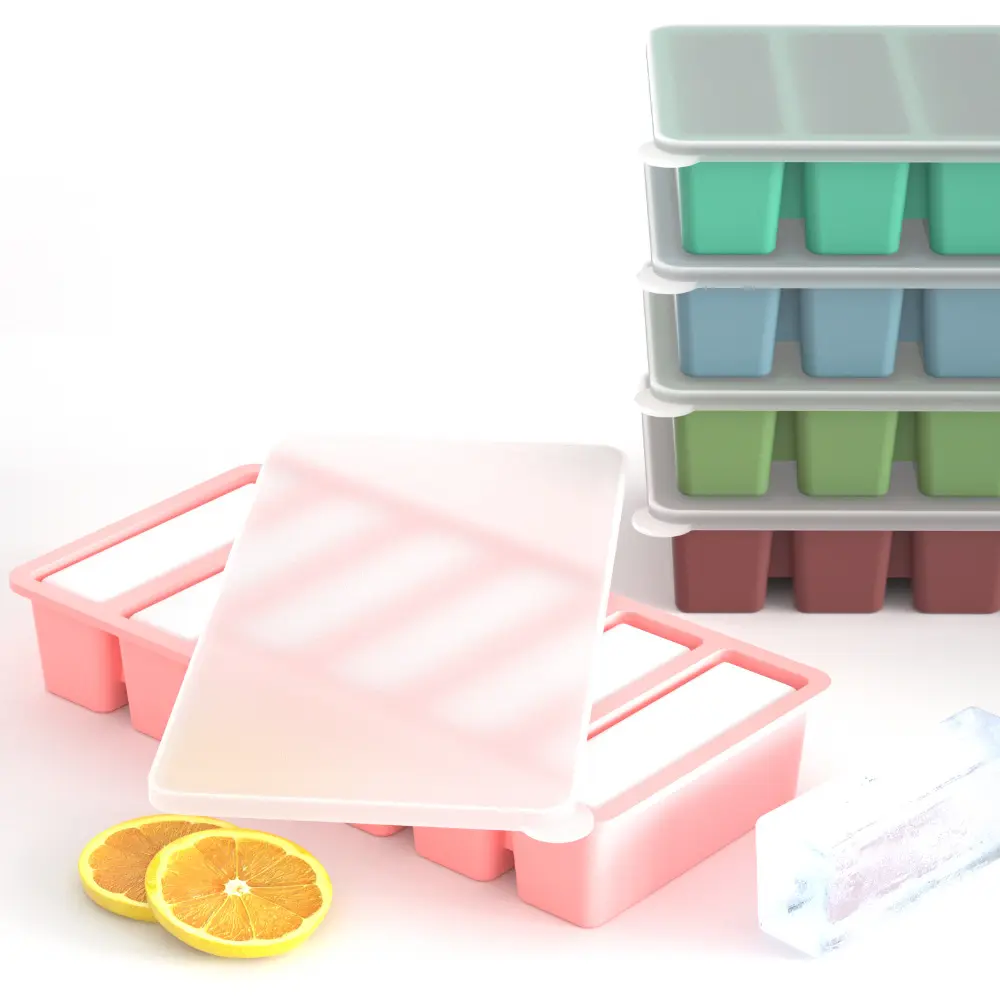 6/4 Grids Ice Stick Mold For Tumbler Cup Silicone Molds Tray With Lid For Whiskey Juice Making DIY Long Ice Cube Maker BPA Free
