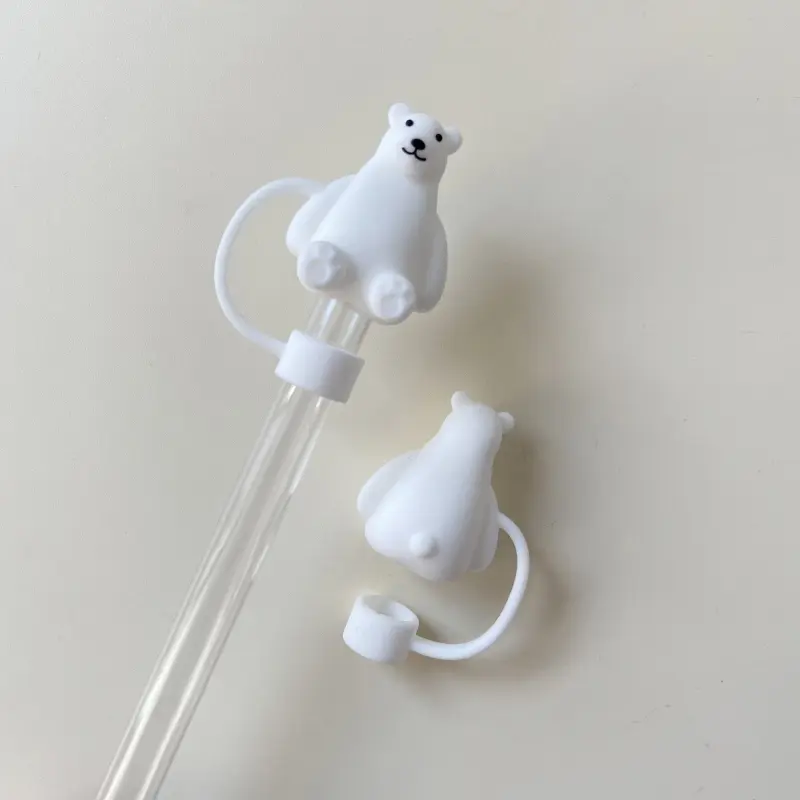 Cute Bear Straw Cover Cap For Stanley Cup Kawaii 10mm Straw Toppers For Tumbler Decoration Silicone Cap Aesthetic For Cups 1 PC