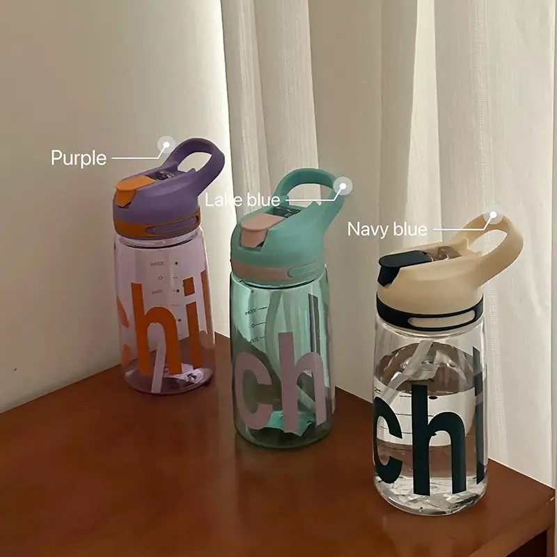 Cute Korean Water Bottle With Straw Handle BPA Free 450/550ml Plastic Coffee Milk Tea Juice Portable Drinking Bottle For Girl