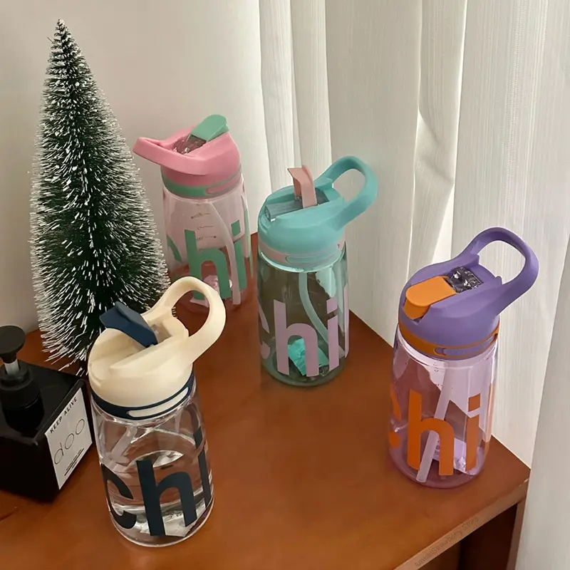 Cute Korean Water Bottle With Straw Handle BPA Free 450/550ml Plastic Coffee Milk Tea Juice Portable Drinking Bottle For Girl