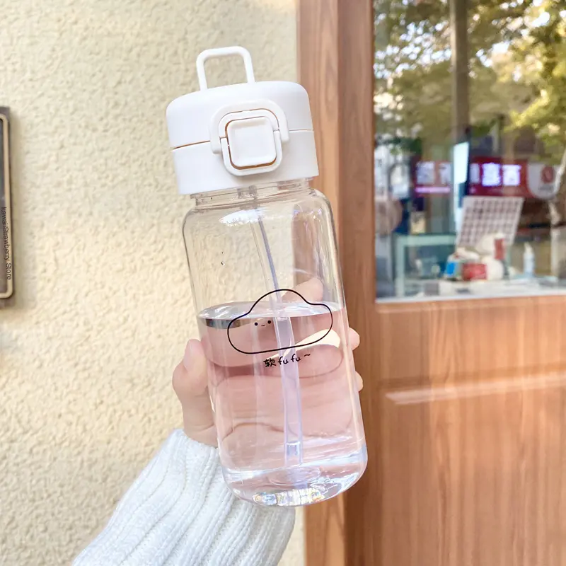 Kawaii Cats Glass Water Bottle With Straw 500ml Cute Coffee Juice Tea Tumbler Portable Korean Girl Drinking Bottle Gift BPA Free