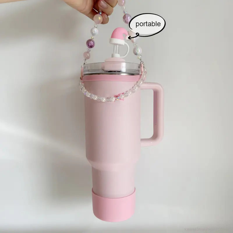 Cute Star Beads Tumbler Handle Strap Accessories For Stanley Cup 30/40 oz Kawaii Water Bottle Carrier  Sling Holder With Strap