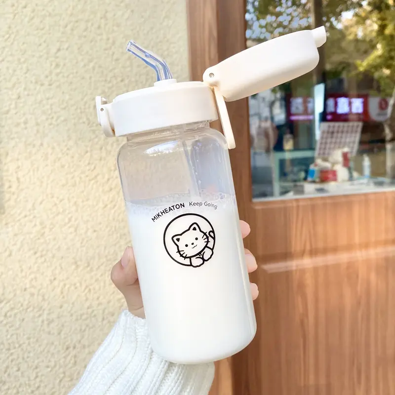 Kawaii Cats Glass Water Bottle With Straw 500ml Cute Coffee Juice Tea Tumbler Portable Korean Girl Drinking Bottle Gift BPA Free