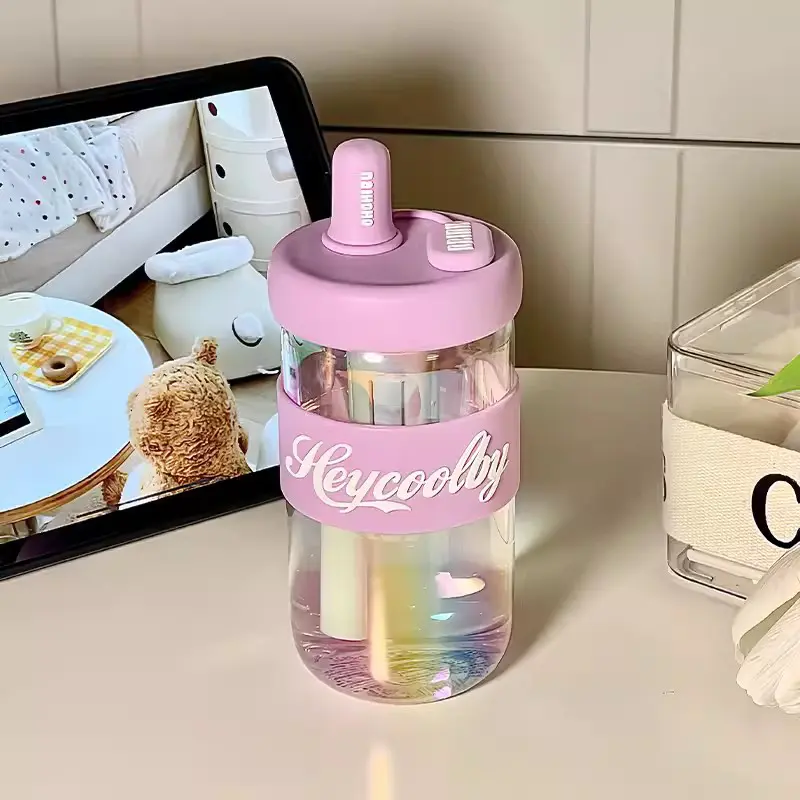 600ml Cute Glass Cup With Lid And Straw Cover Cap Infuser Glass Water Bottle Aesthetic For Coffee Tea Juice Drinking Bottle