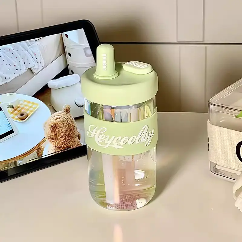 600ml Cute Glass Cup With Lid And Straw Cover Cap Infuser Glass Water Bottle Aesthetic For Coffee Tea Juice Drinking Bottle