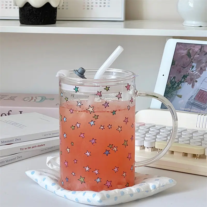 1000ml Large Glass Cup Tumbler With Lid Straw For Ice Coffee  Tea Juice Beer Cute Glass Mug Water Bottle Aesthetic Drink Bottle