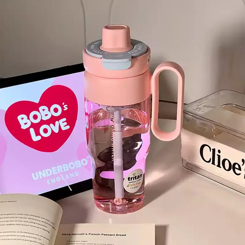 850ml Large Gym Water Bottle Sport Tumbler With Tea Infuser Handle Straw Tritan Ice Coffee Juice Tea Drinking Bottle BPA Free