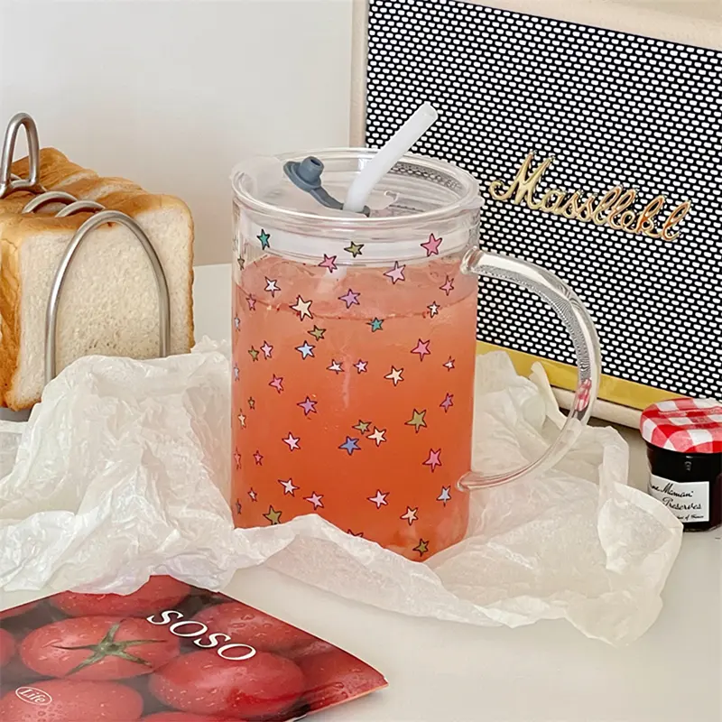 1000ml Large Glass Cup Tumbler With Lid Straw For Ice Coffee  Tea Juice Beer Cute Glass Mug Water Bottle Aesthetic Drink Bottle