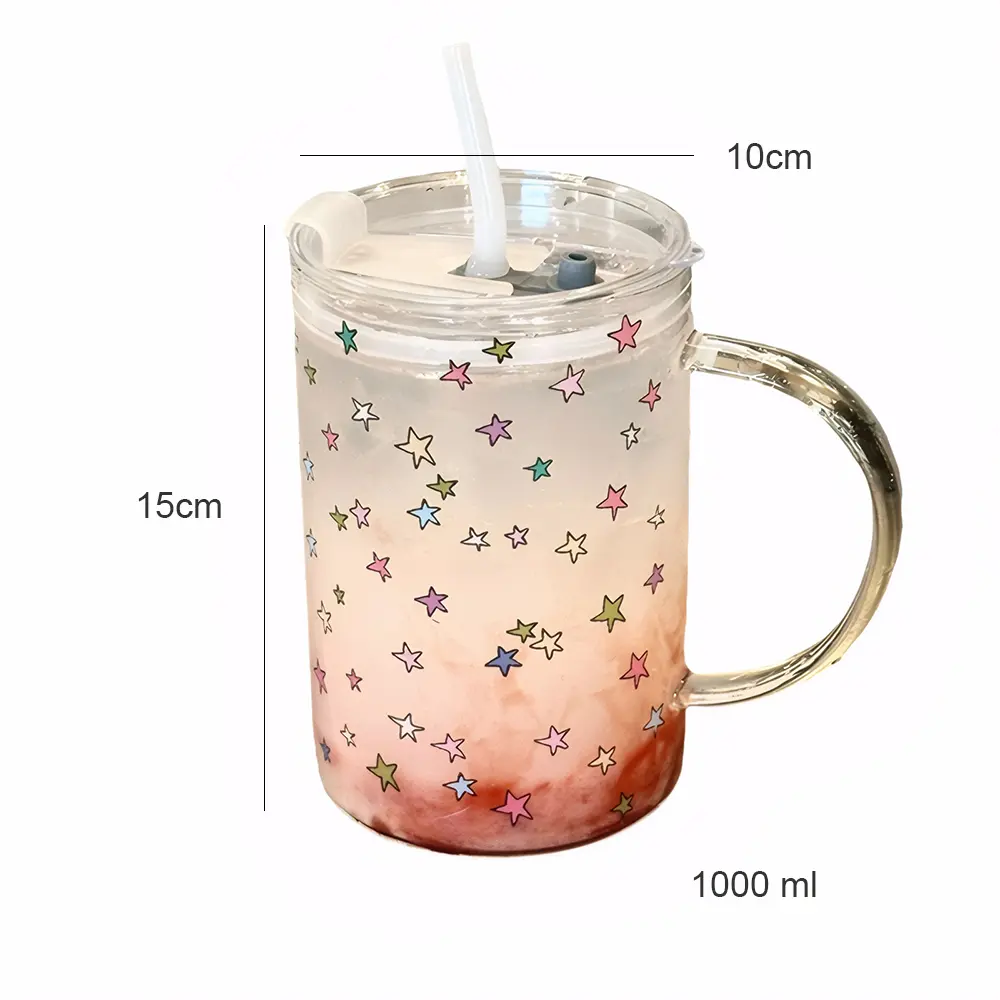 1000ml Large Glass Cup Tumbler With Lid Straw For Ice Coffee  Tea Juice Beer Cute Glass Mug Water Bottle Aesthetic Drink Bottle