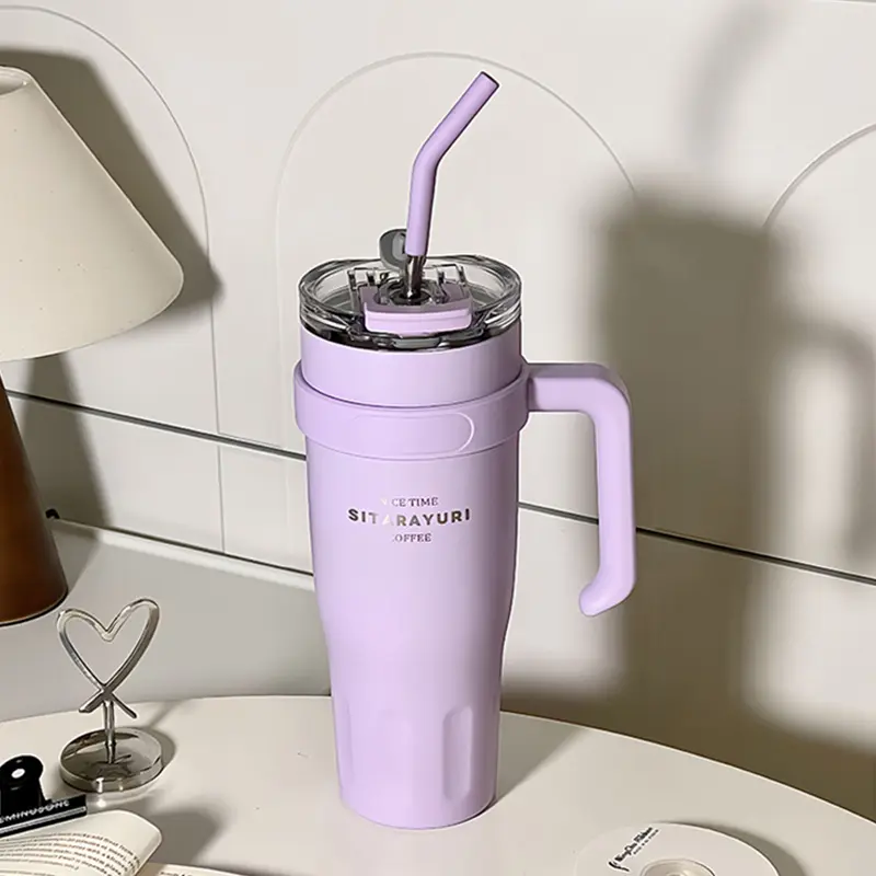 Cute Thermos Stainless Steel Vacuum Insulated Tumbler With Lid Straw Handle for Water Hot Iced Coffee Tea Gym Car Thermal Cup