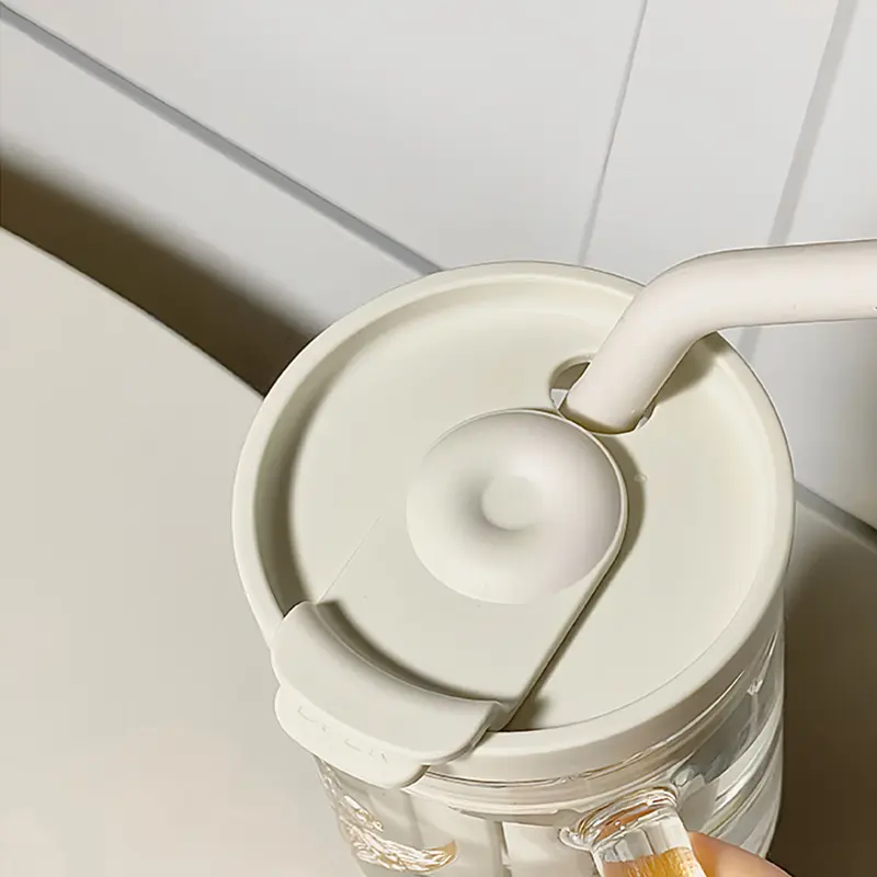 Cute 550ml Glass Bottle Aesthetic Large Glass Cup With Lid And Straw Handle Infuser For Water Tea Juice Drinking Bottle Gift